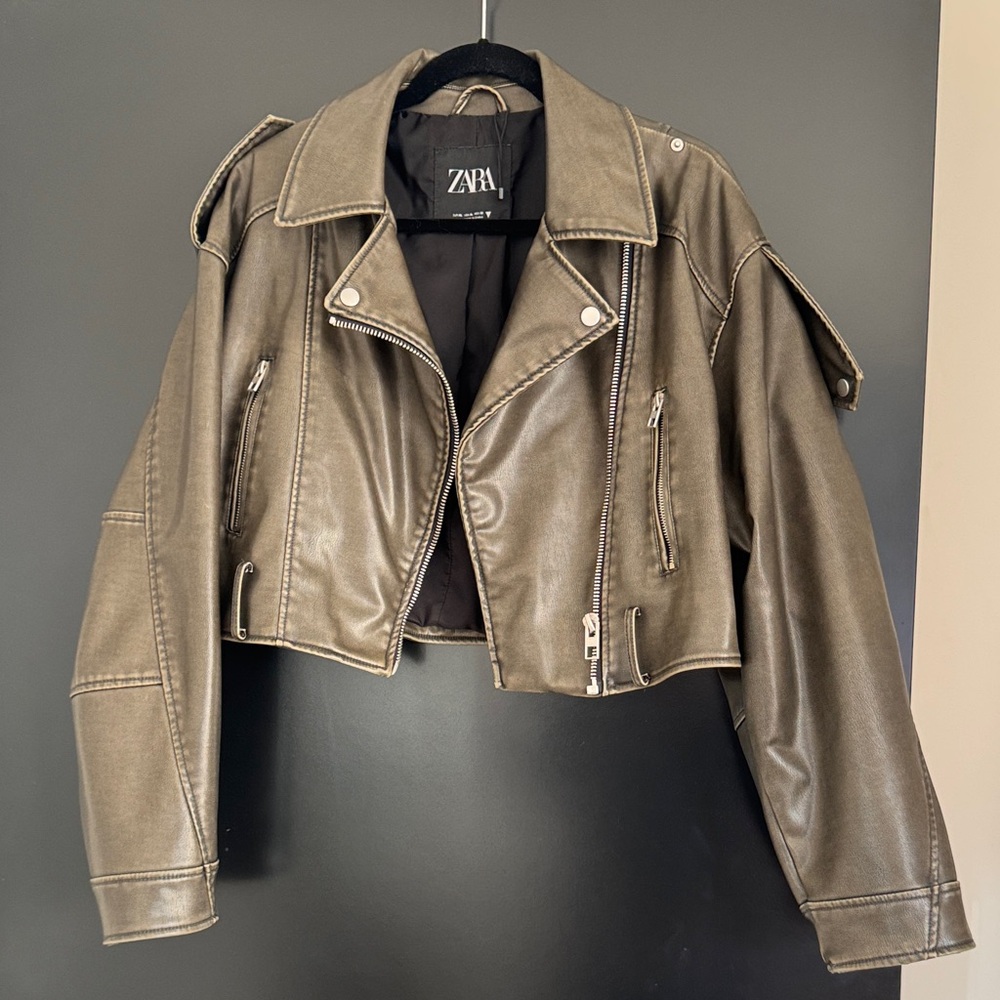 Zara Women's Brown Leather Moto Jacket